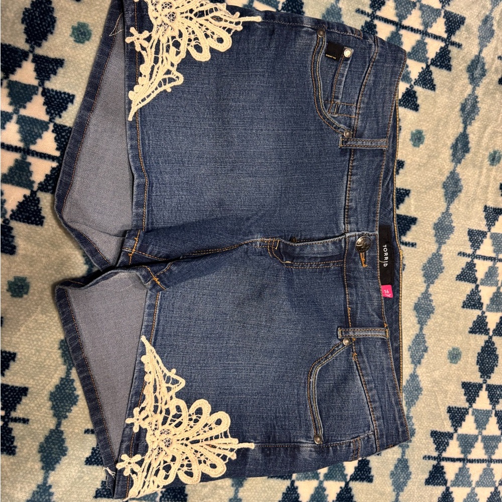 Torrid Blue and Cream Jean Shorts with Classic Denim Style
